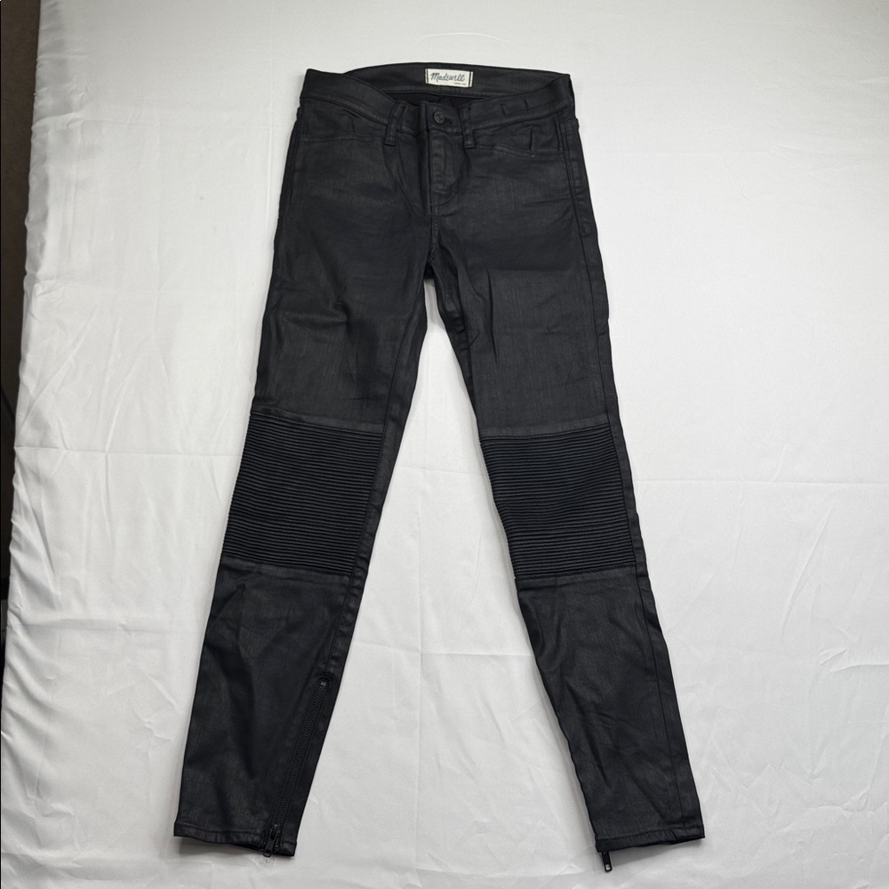 Madewell Black Coated Skinny Skinny Moto Jeans size 26 zipper ankle stretchy - Picture 4 of 11